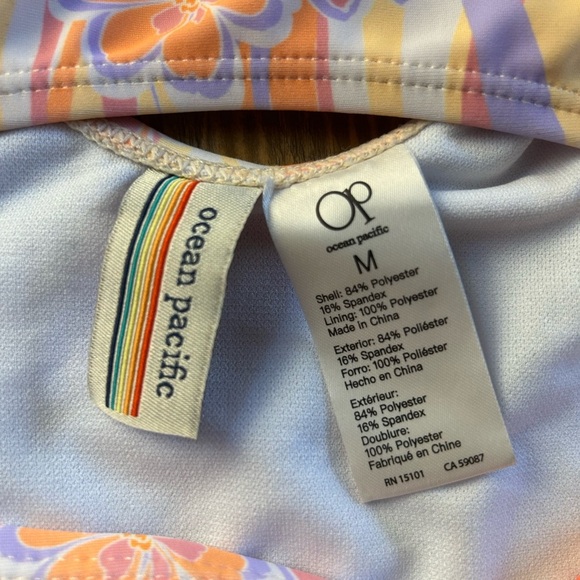 OP OCEAN PACIFIC Floral Retro Pattern Long Sleeve Swimsuit 70s Surfer - Picture 2 of 9